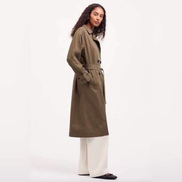 Madewell Olive Belted Trench Coat - Picture 1 of 7
